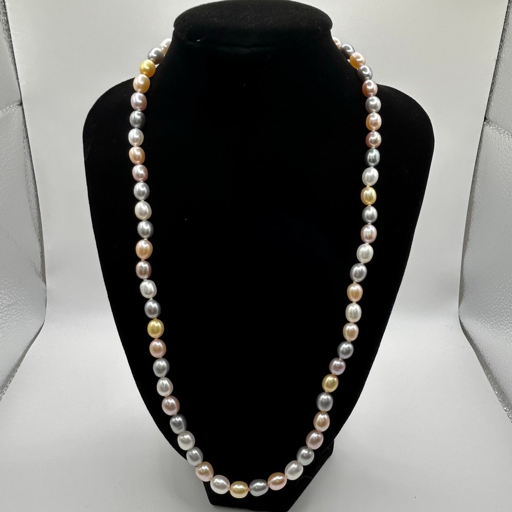 Colorful Freshwater Pear Necklace 925 stamped